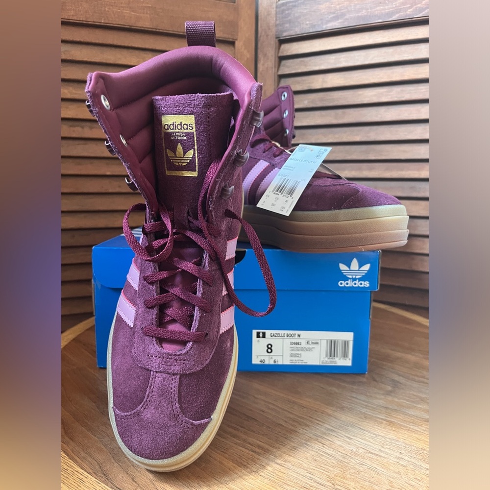 Brand New / Adidas Gazelle CUT & STACKED PLATFORM SOLE. Maroon / Wonder Orchid